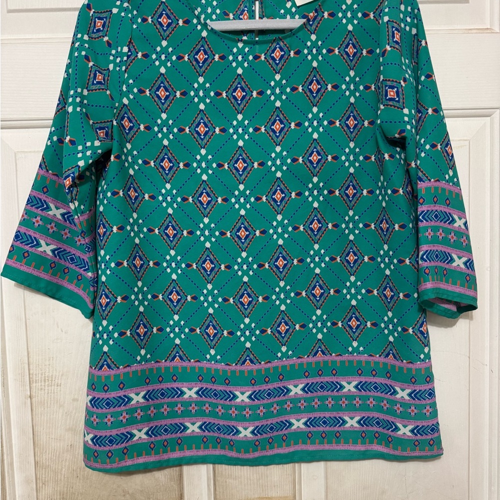 Everly Geometric Career Polyester Blouse Small